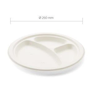 Compostable Cellulose Pulp Dish 3 Compartments L Ø26cm - 500 pcs.