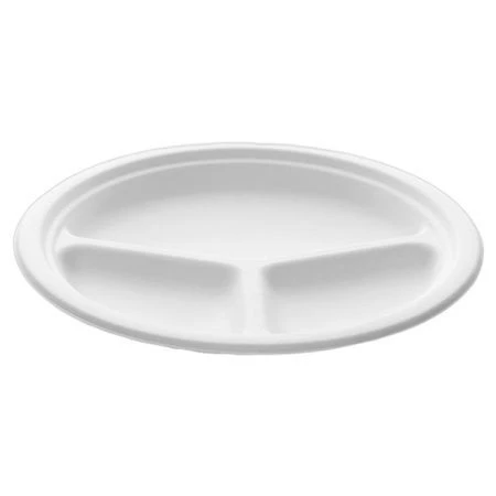 Plato de Pulpa de Celulosa Compostable 3 Compartimientos L Ø26cm - 500 uds