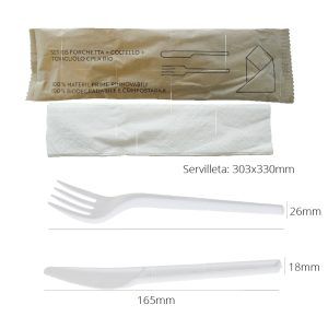 Set fourchette + couteau + serviette CPLA Bio - 250 pcs.
